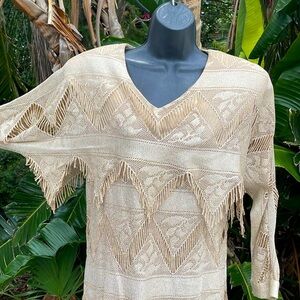vintage Damianou gold, metallic sparkle, crochet fringe dress